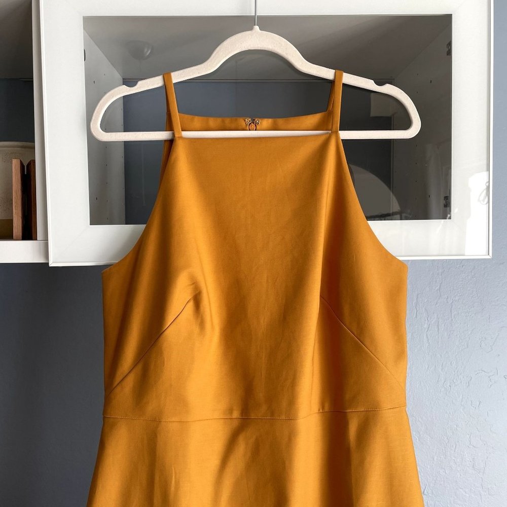Ann Taylor Mustard Yellow Sheath Dress Cotton Stretch - Picture 2 of 4